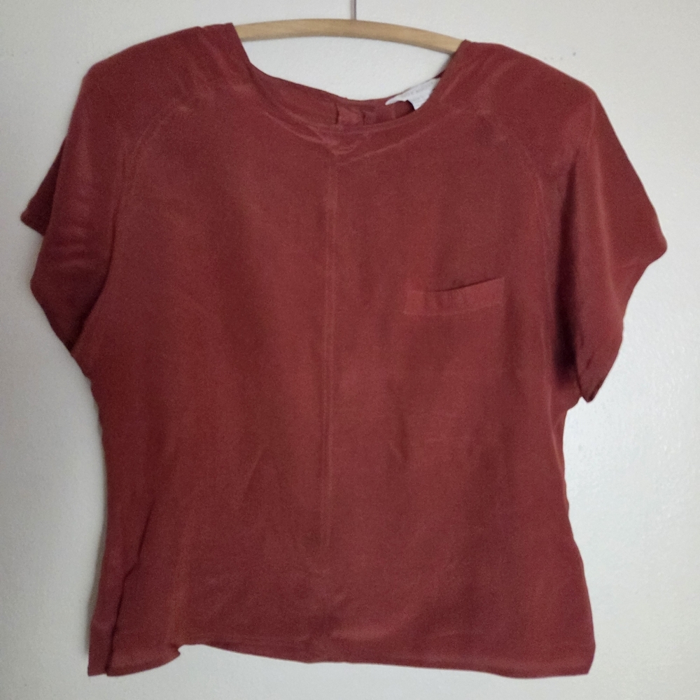 Vintage 100% Silk Blouse Women's Rust Top M/L